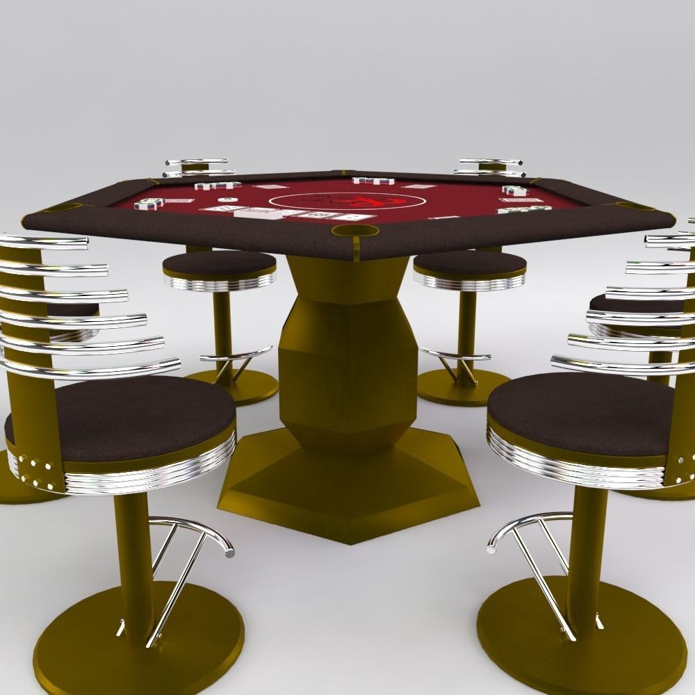 Hexagon Poker Table with 6 Chairs 3D model_11