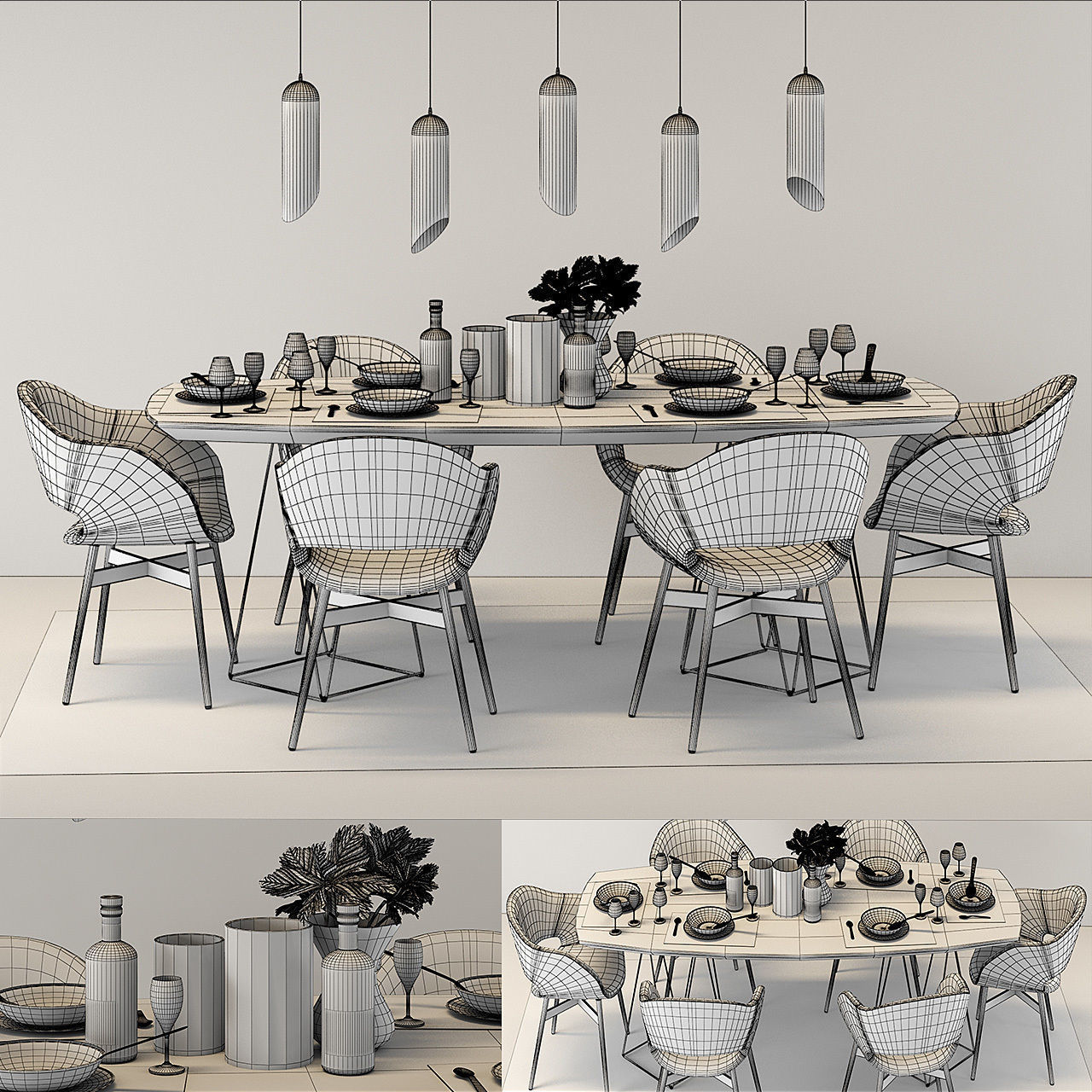 Modern Dinning Table Set 01 3D model_3