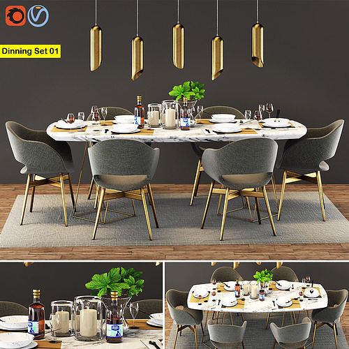 Modern Dinning Table Set 01 3D model