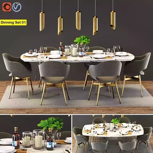 Modern Dinning Table Set 01 3D model
