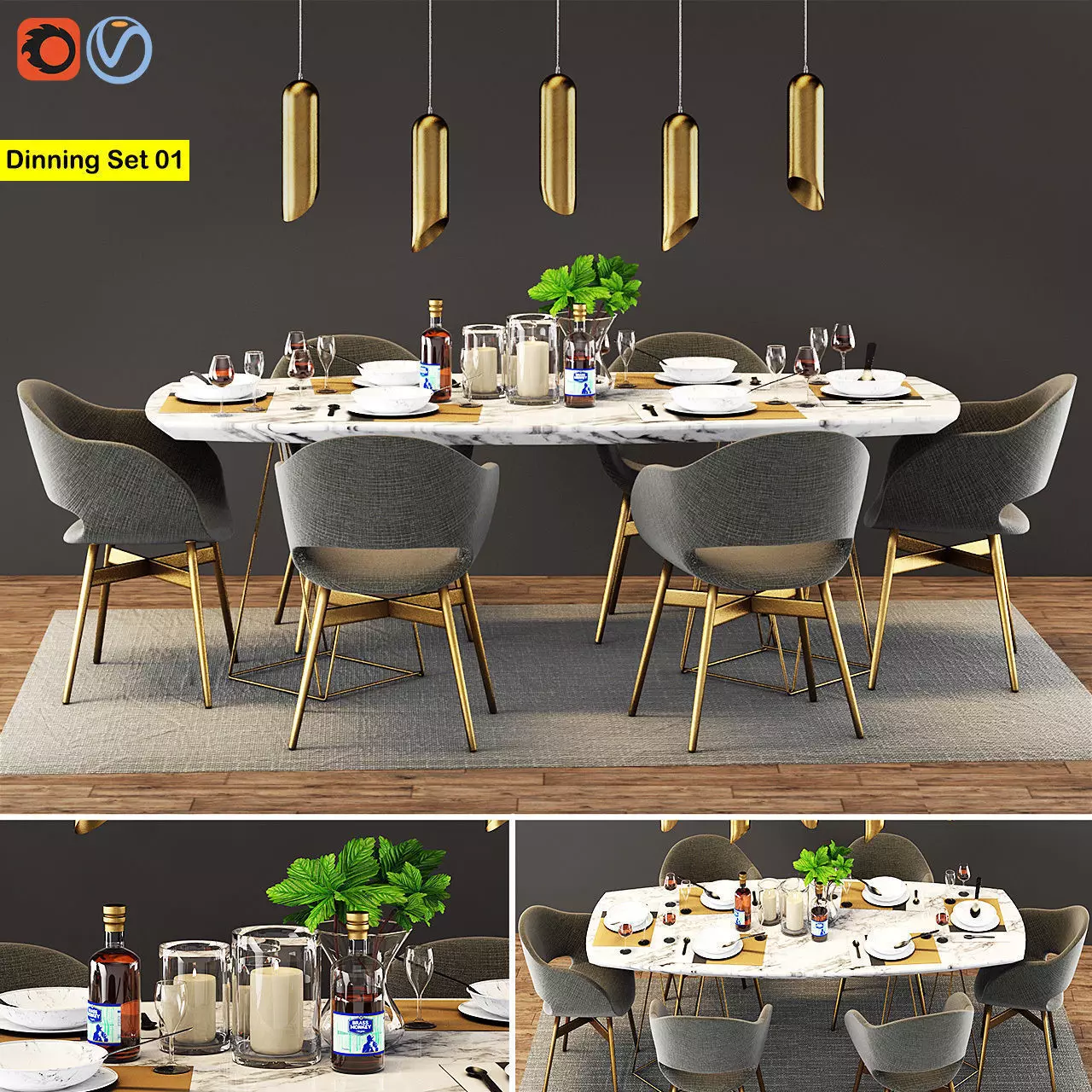 Modern Dinning Table Set 01 3D model_0