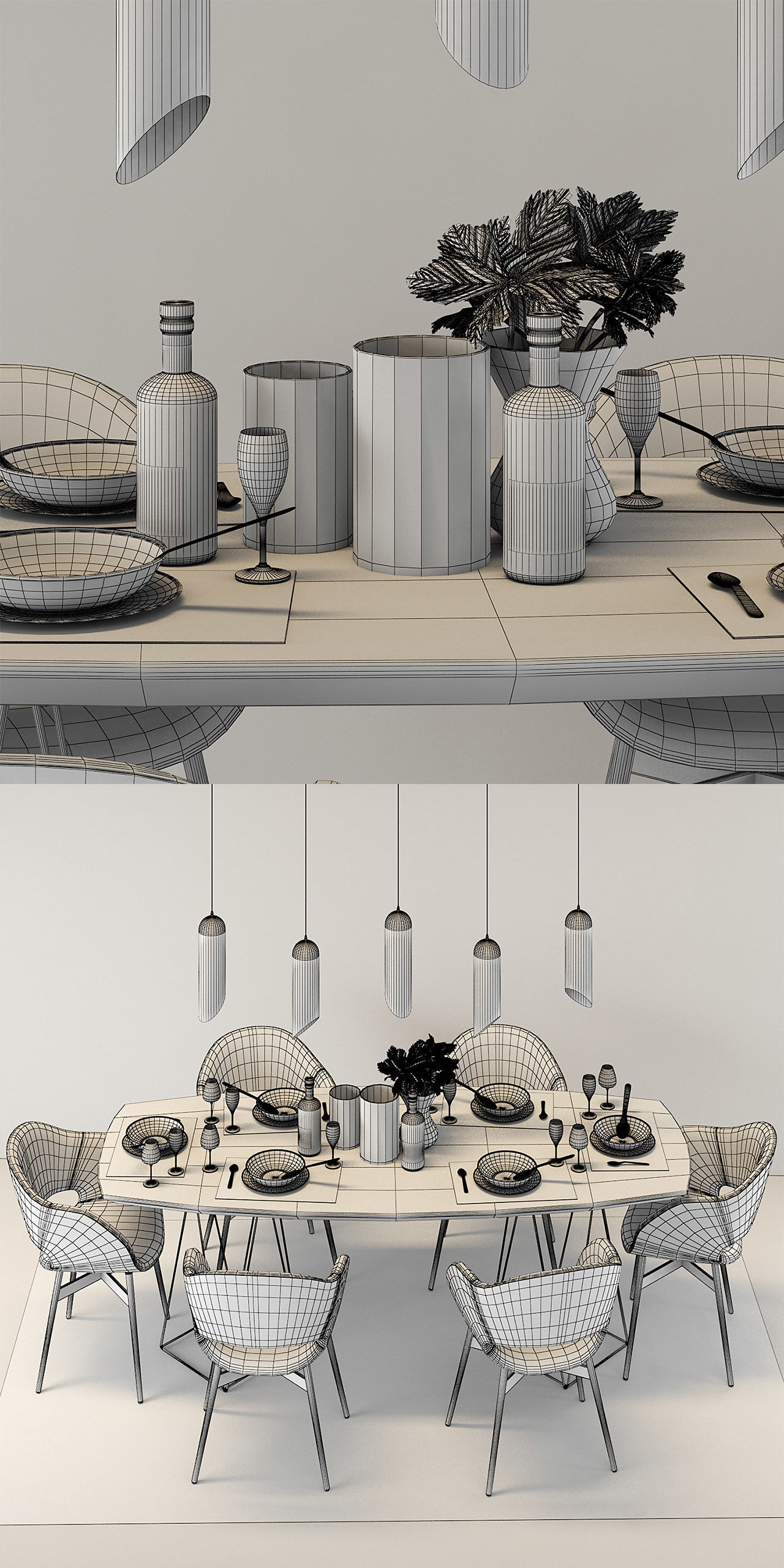 Modern Dinning Table Set 01 3D model_6