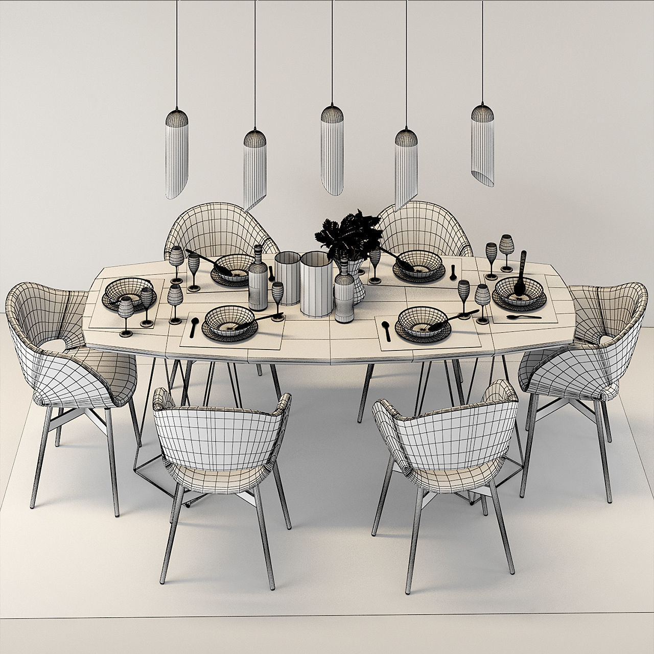 Modern Dinning Table Set 01 3D model_5