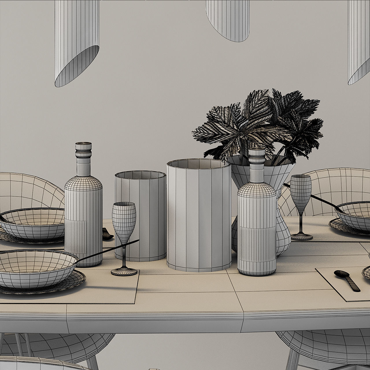 Modern Dinning Table Set 01 3D model_4