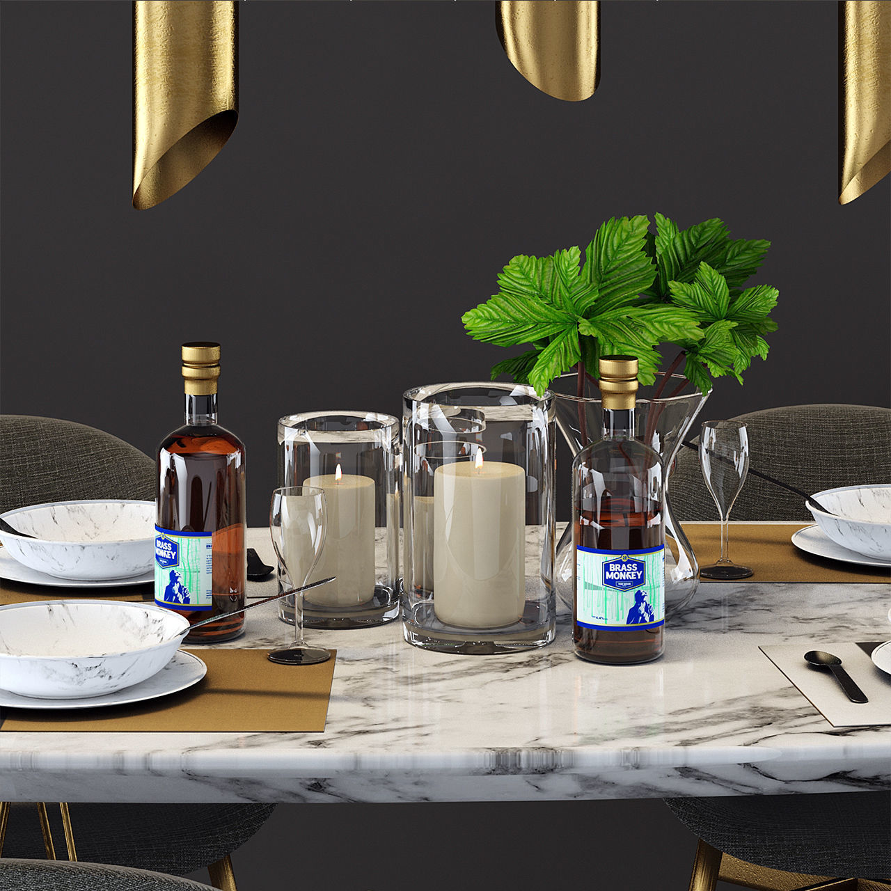 Modern Dinning Table Set 01 3D model_2