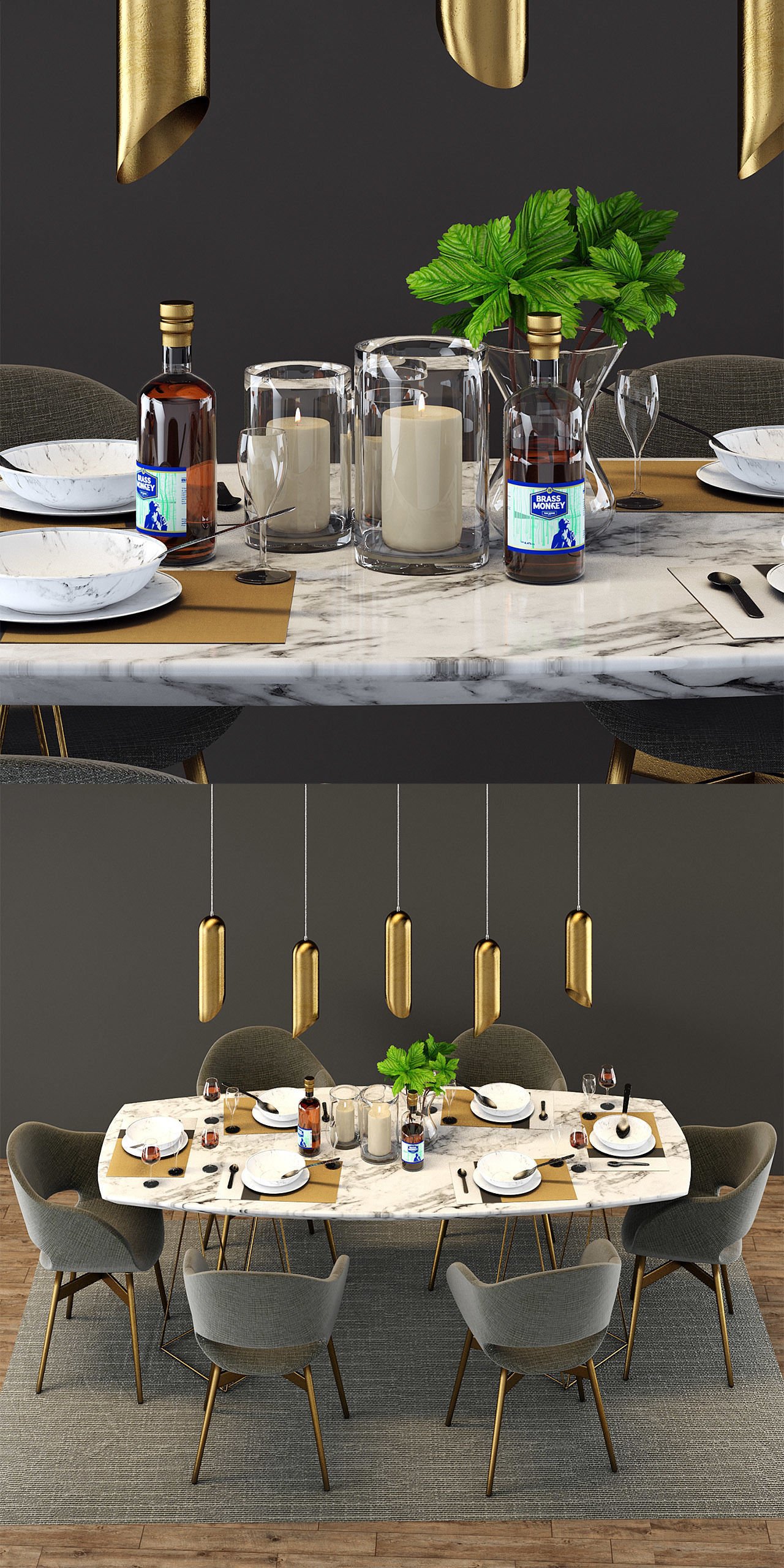 Modern Dinning Table Set 01 3D model_7