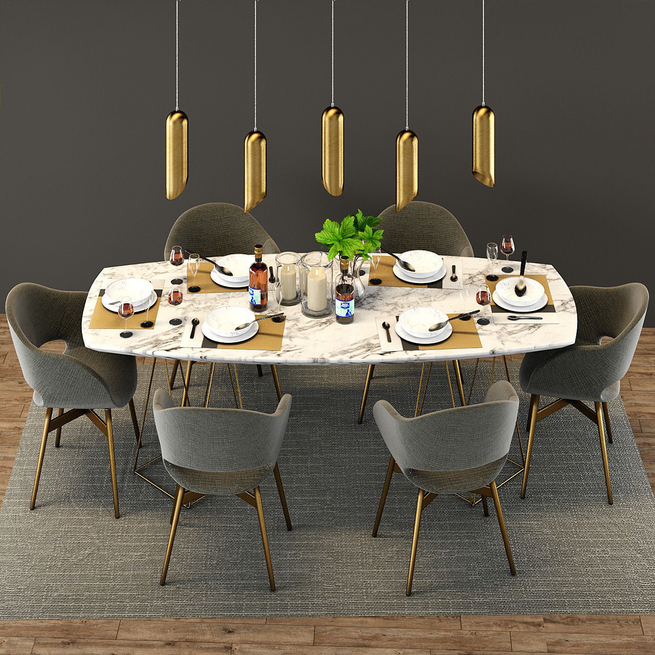 Modern Dinning Table Set 01 3D model_1