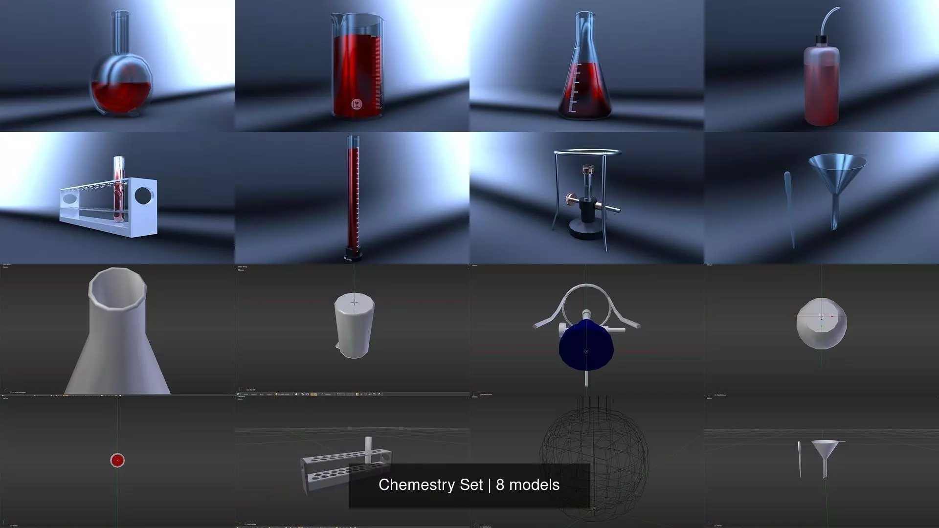 Chemistry Set liquid in flask 3D Model Collection_0