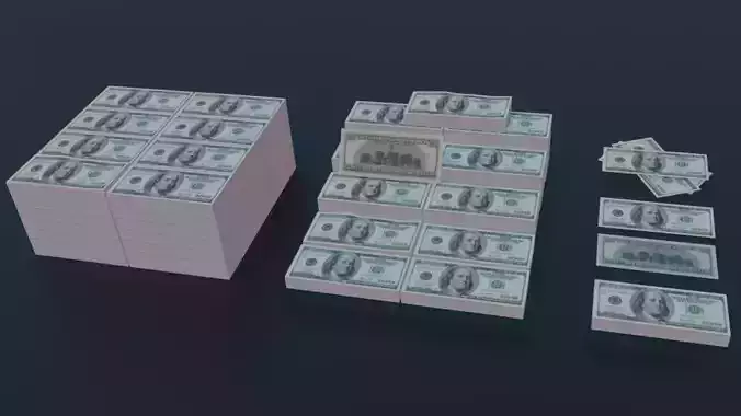 Low Poly 100 USD Money Stack 3 TYPES Rack