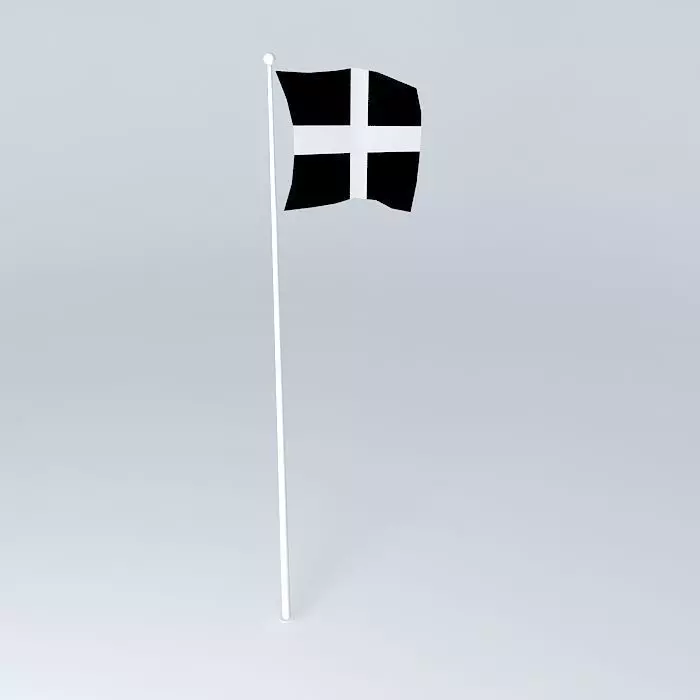 Saint Piran Flag on pole cornwall Free 3D model