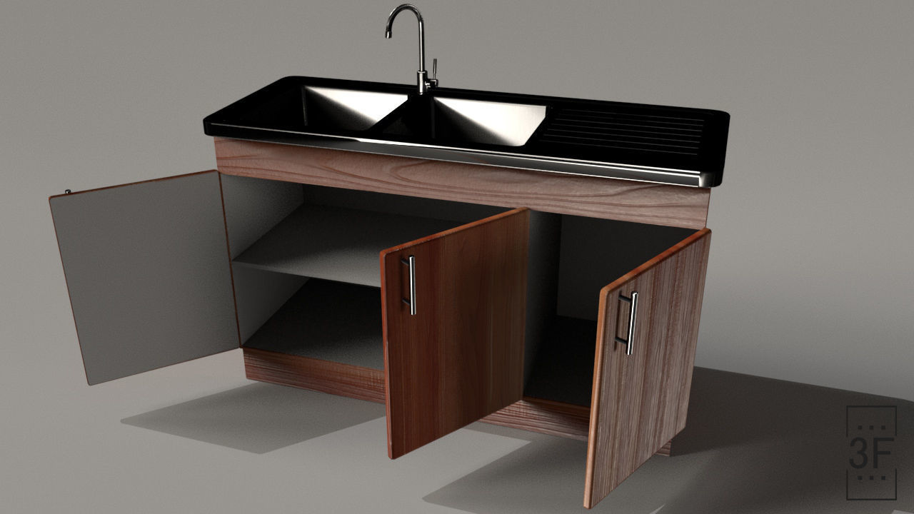 Dishwasher PBR low poly 3D model kitchen sink with two drawers 3D model_10