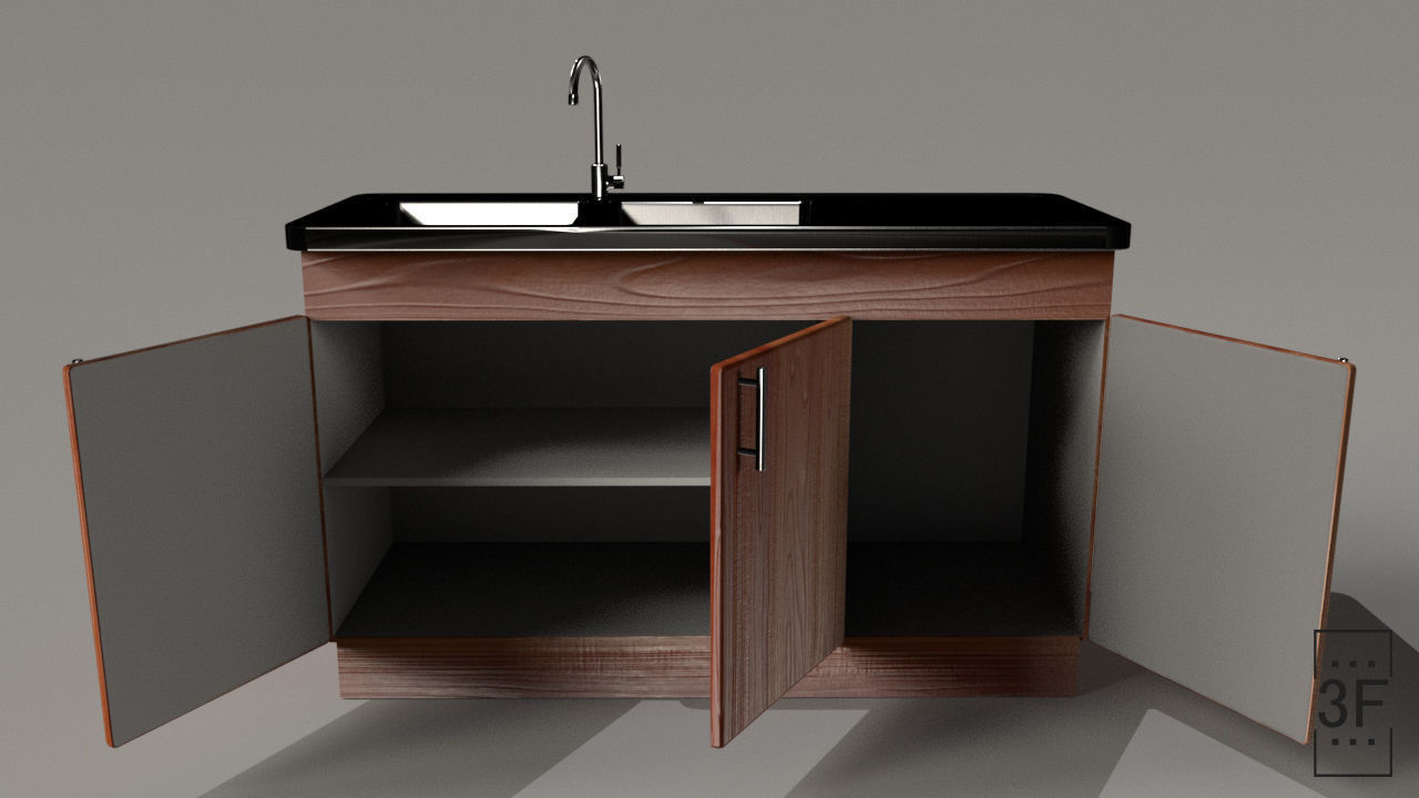 Dishwasher PBR low poly 3D model kitchen sink with two drawers 3D model_9