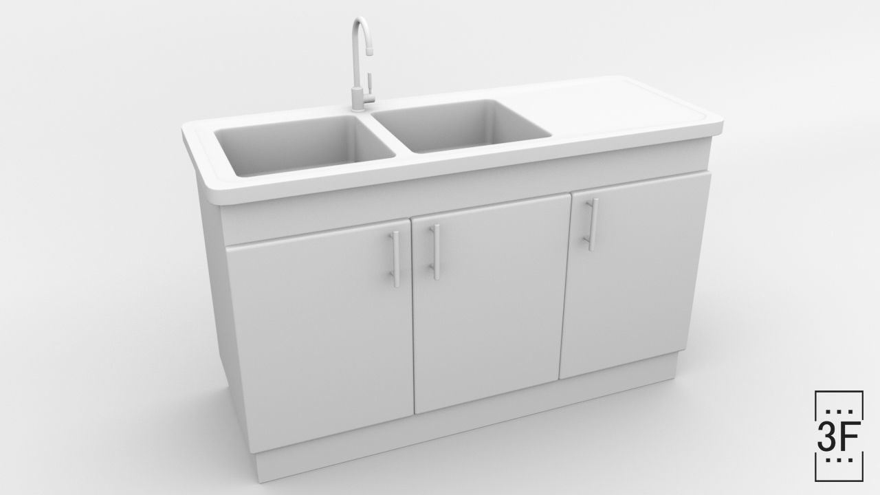 Dishwasher PBR low poly 3D model kitchen sink with two drawers 3D model_3
