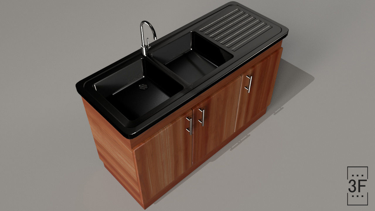 Dishwasher PBR low poly 3D model kitchen sink with two drawers 3D model_6