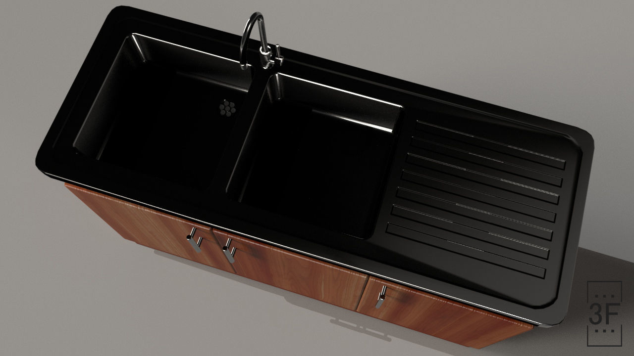 Dishwasher PBR low poly 3D model kitchen sink with two drawers 3D model_7