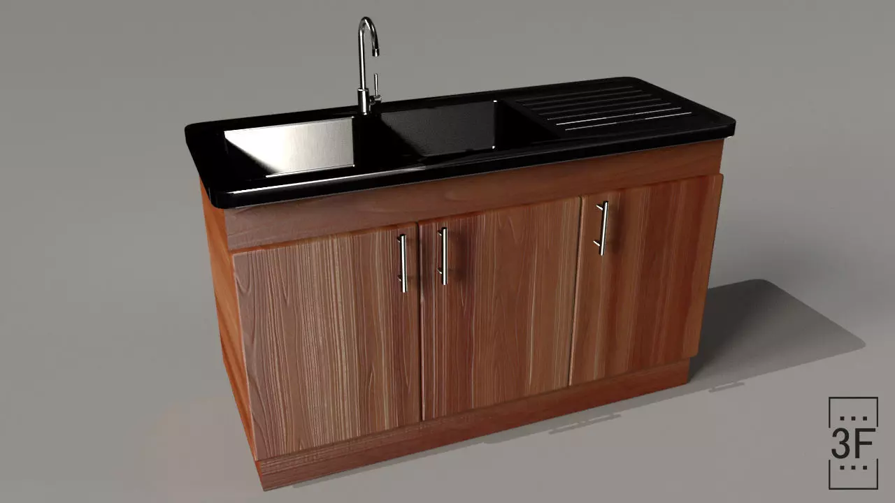 Dishwasher PBR low poly 3D model kitchen sink with two drawers 3D model_0