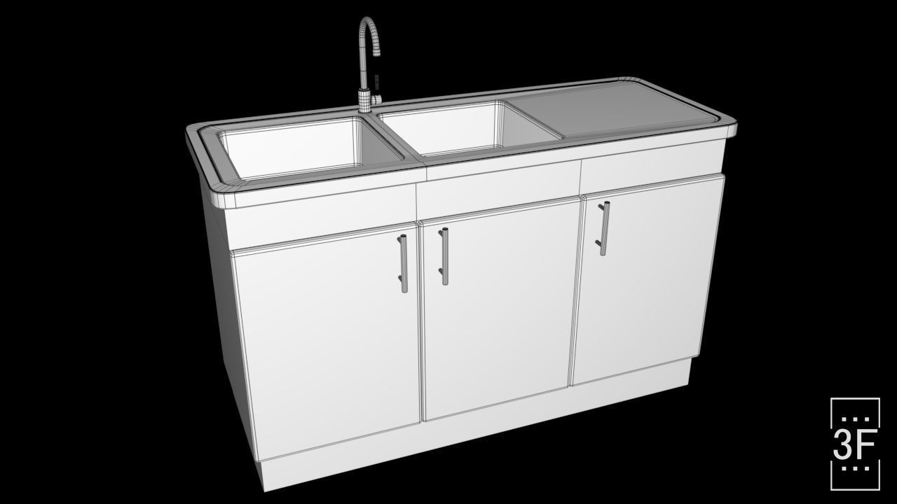 Dishwasher PBR low poly 3D model kitchen sink with two drawers 3D model_4