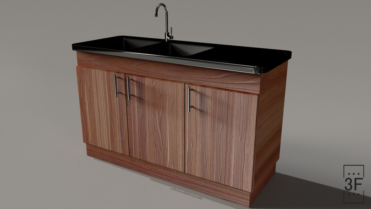 Dishwasher PBR low poly 3D model kitchen sink with two drawers 3D model_5