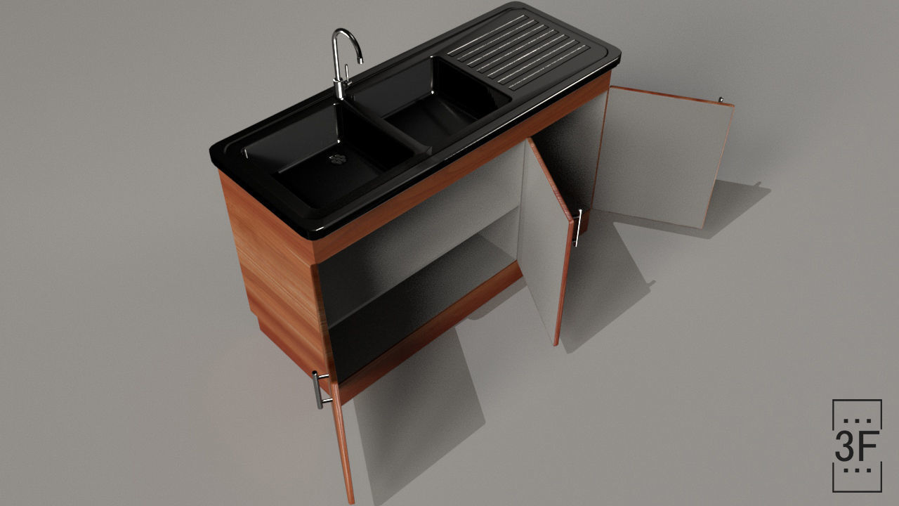 Dishwasher PBR low poly 3D model kitchen sink with two drawers 3D model_8