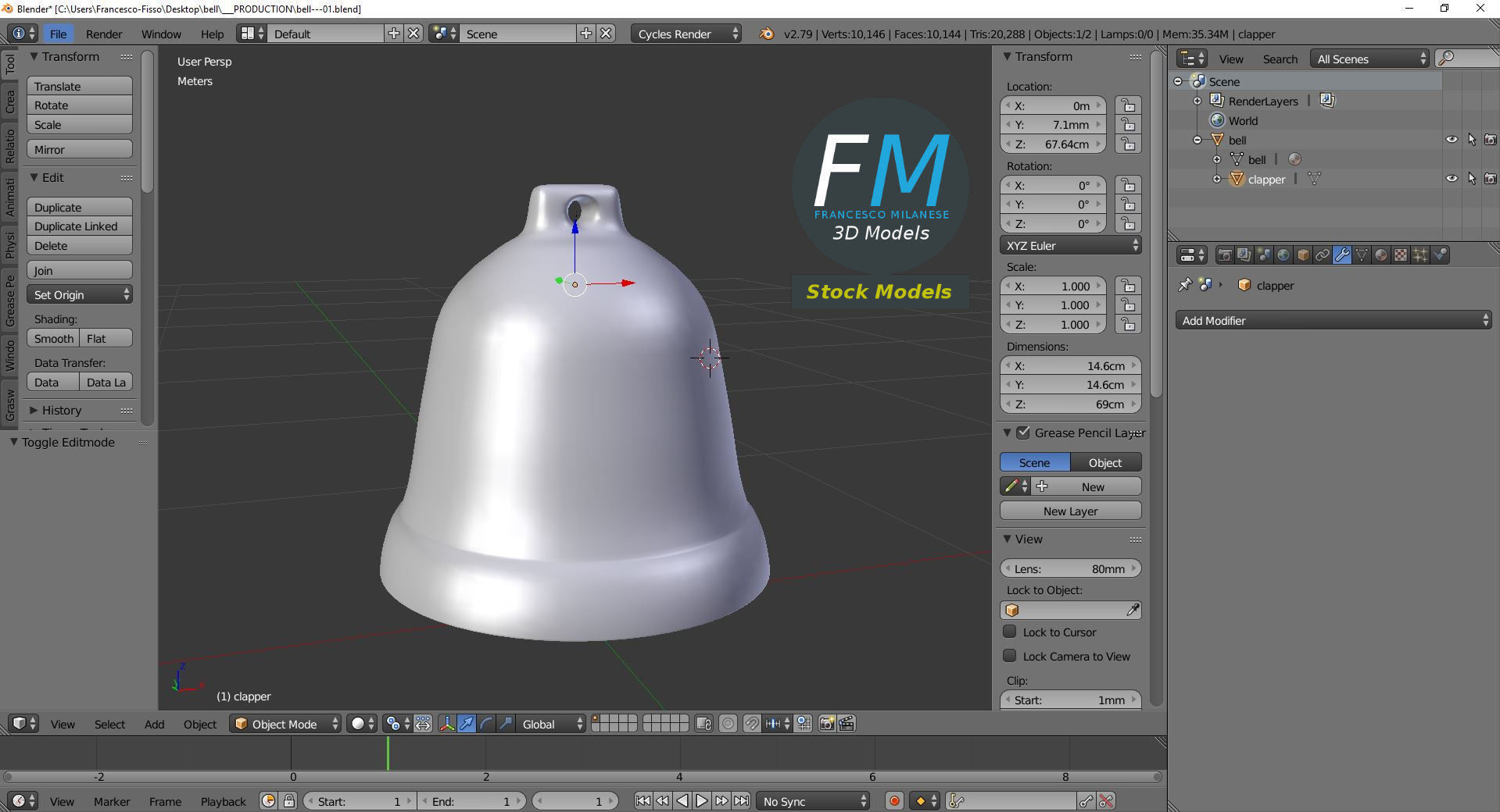 Bell with clapper 3D model_9