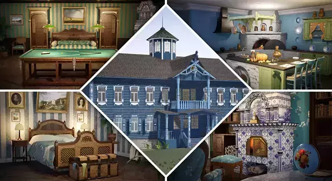 Russian Estate House Unreal Engine 4 Low-poly 3D model