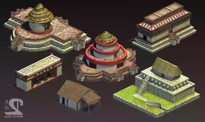 Aztec and pre-Columbian buildings and monuments 3D model