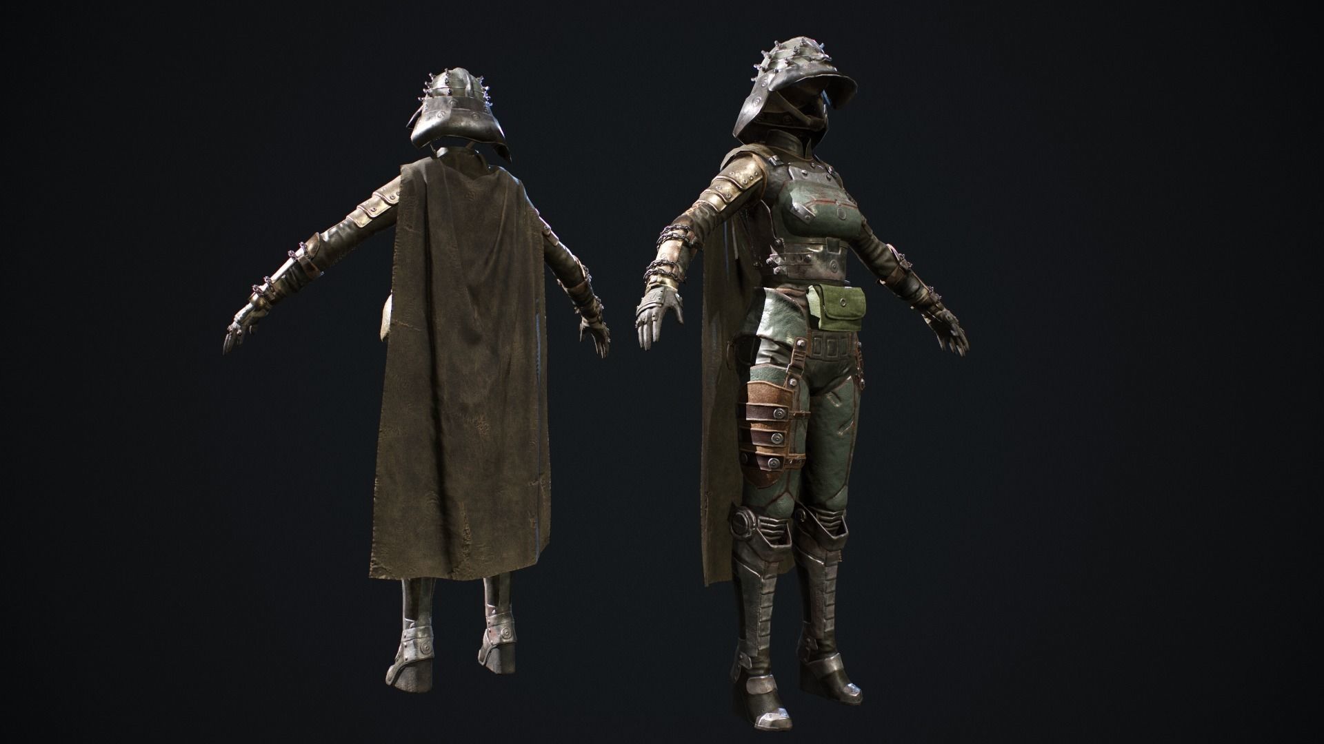 Female set 1 character Low-poly 3D model_2