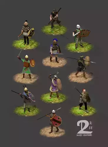 Lowpoly Iron Age warriors Low-poly 3D model Lowpoly Iron Age warriors Low-poly 3D model