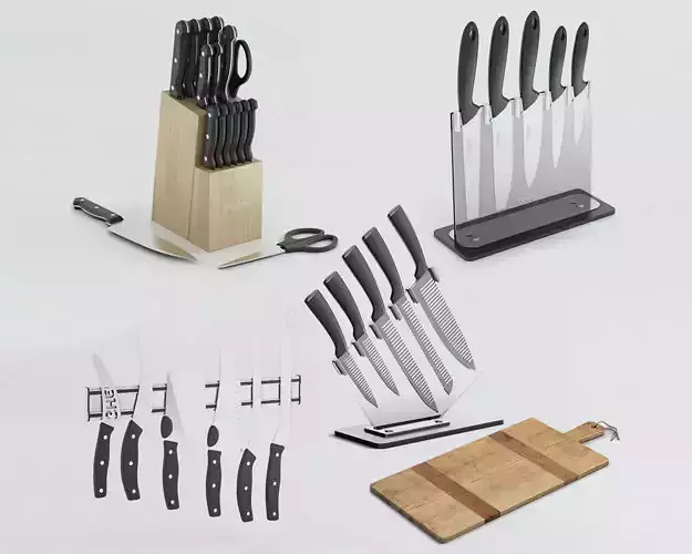 Knifes Blocks and Chopping Board 3D model