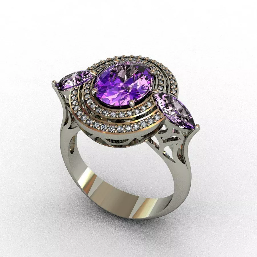 Diamond and Aquamarine ring 3D print model