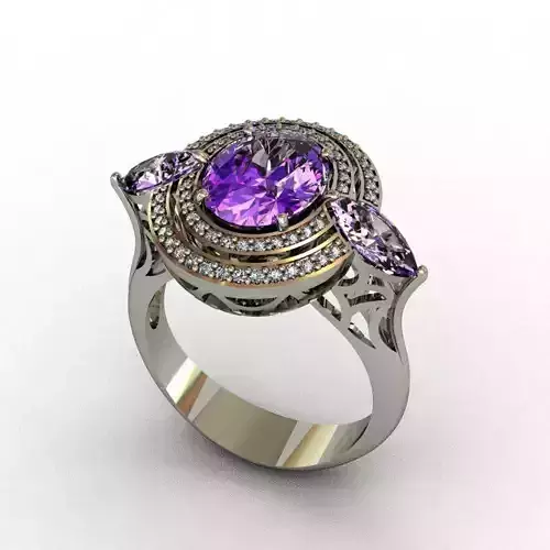 Diamond and Aquamarine  ring 3D print model