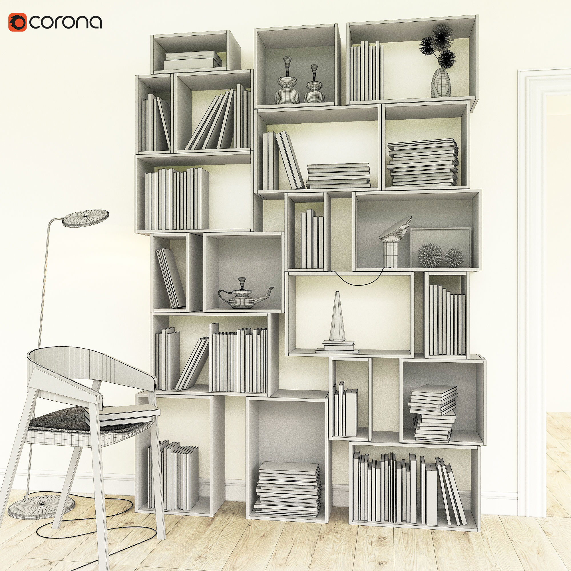Bookshelves with chair 3D model_2