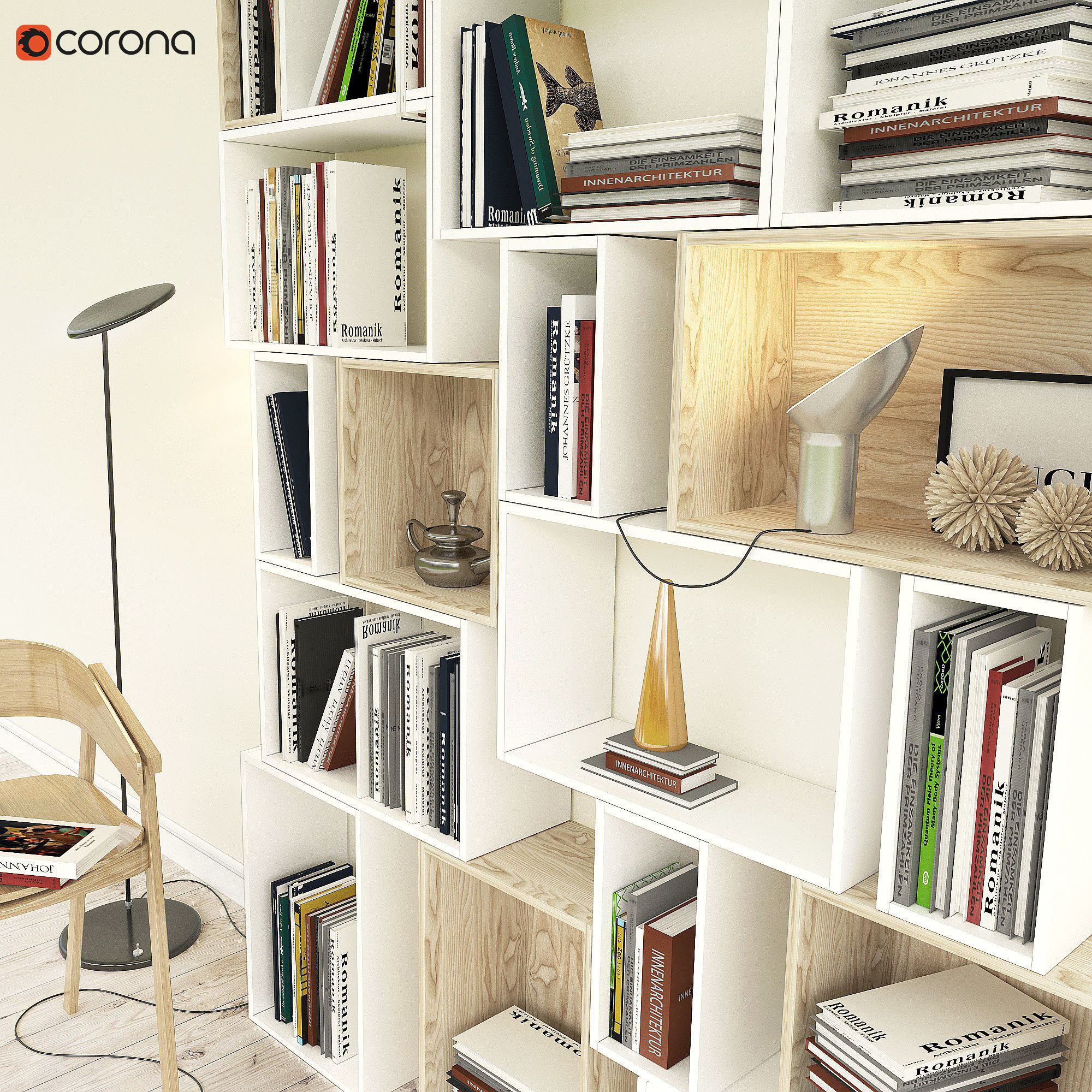 Bookshelves with chair 3D model_1
