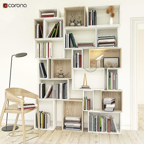 Bookshelves with chair 3D model