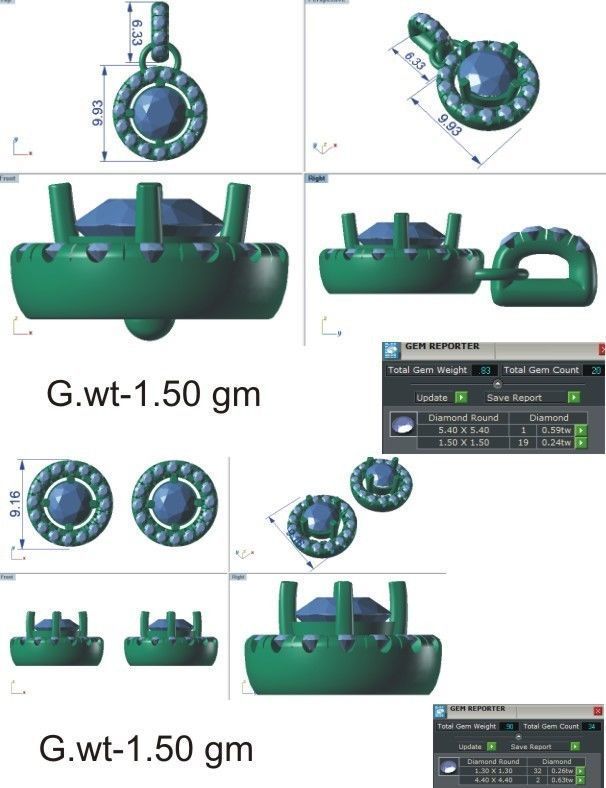 Solitaire pendant-earrings set 3dm stl render detail 3D print 3D print model_3