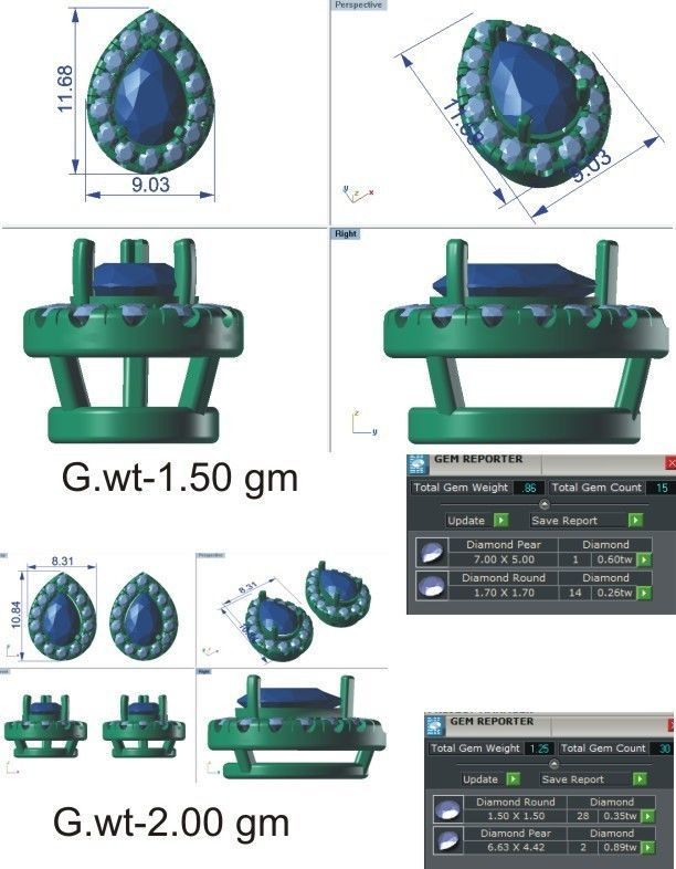 Solitaire pendant-earrings set 3dm stl render detail 3D print 3D print model_48