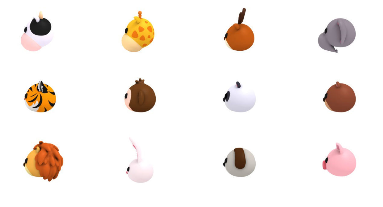 Cartoon Animal Head Pack 3D model_14