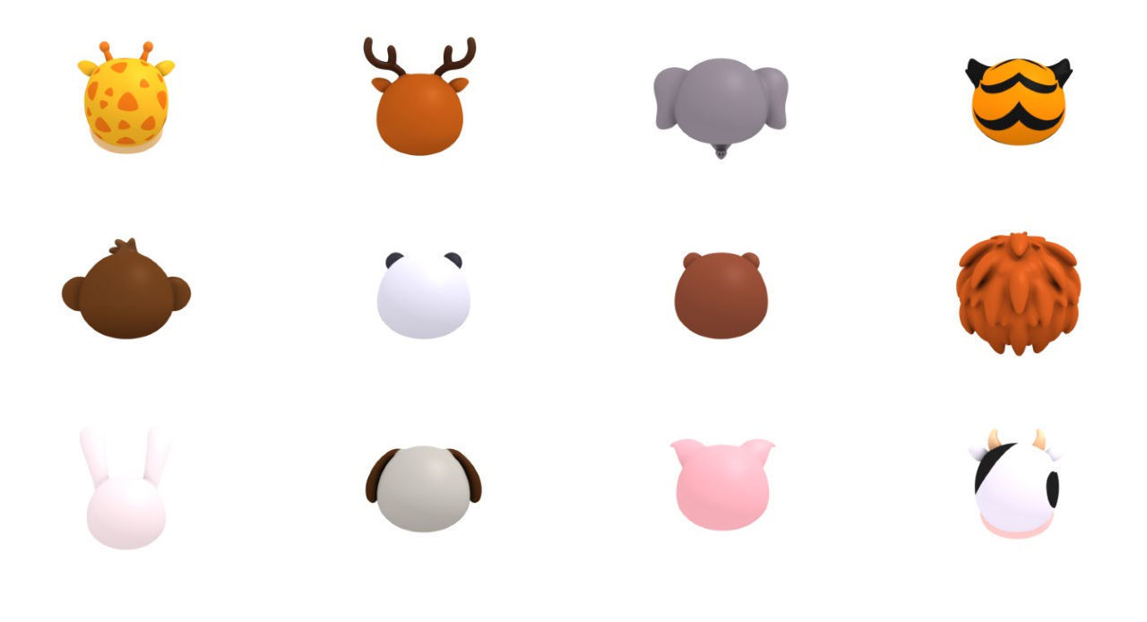 Cartoon Animal Head Pack 3D model_15