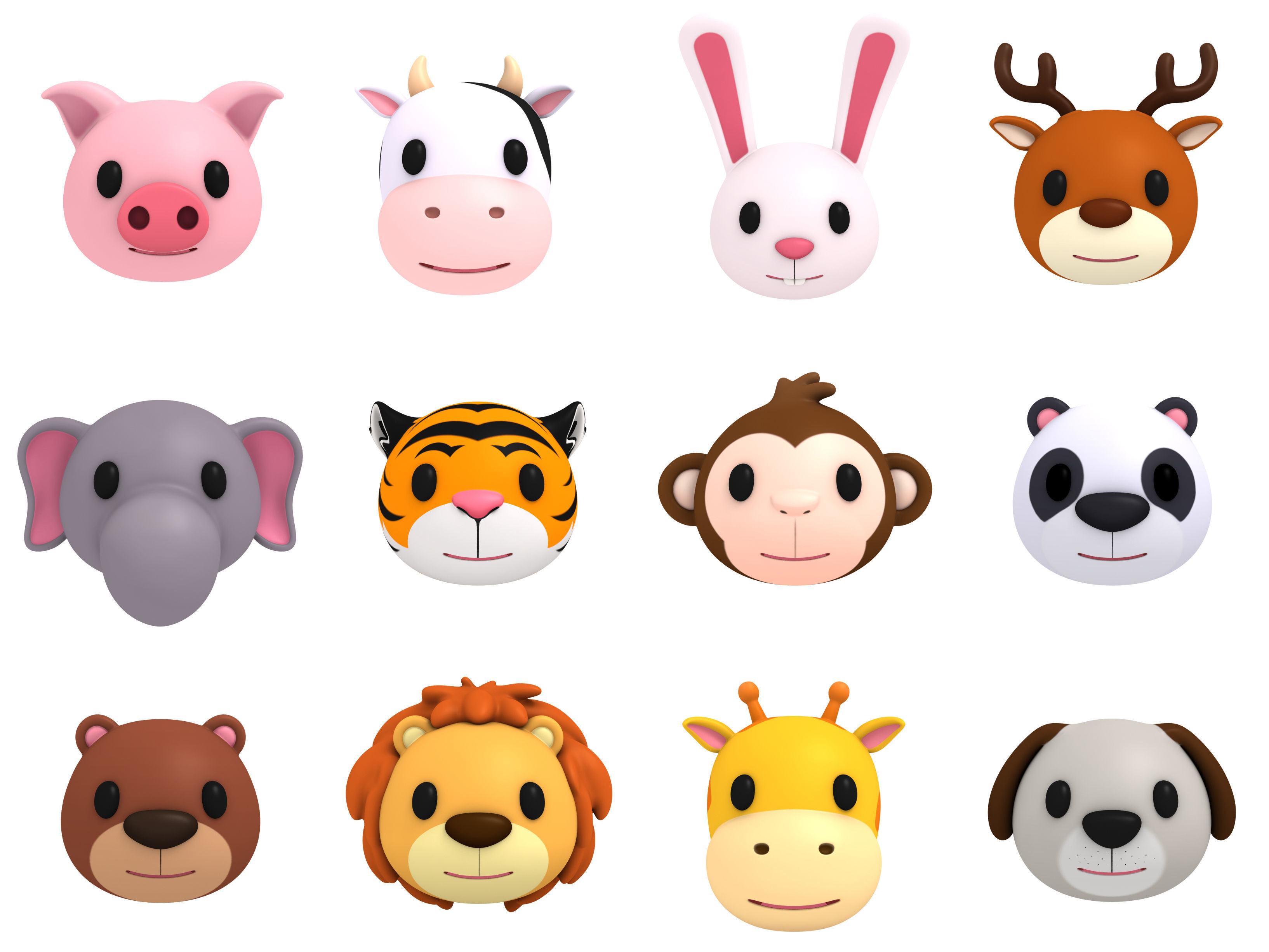Cartoon Animal Head Pack 3D model_1
