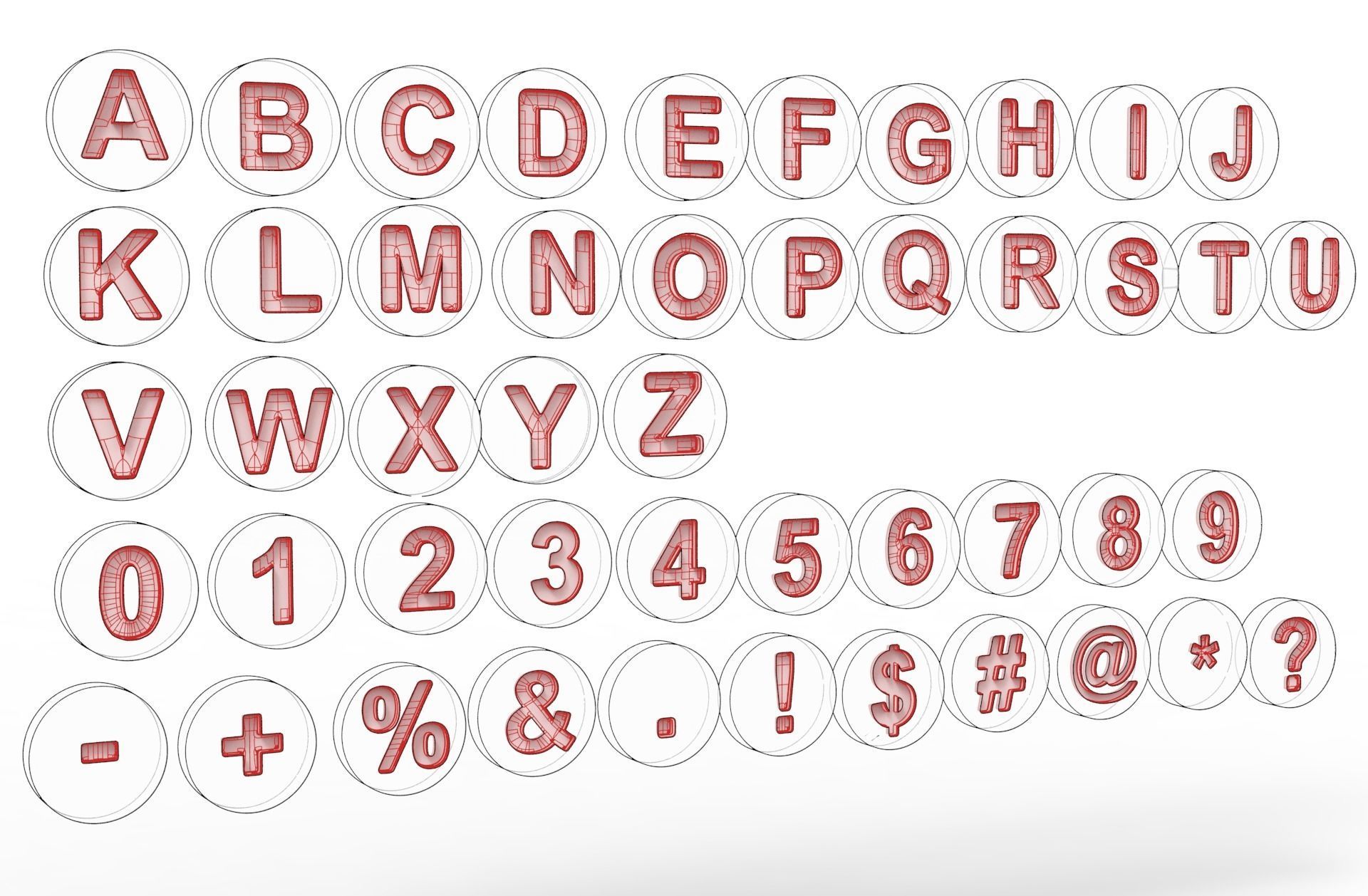 English Letters 3D model in round  shape 3D model_9