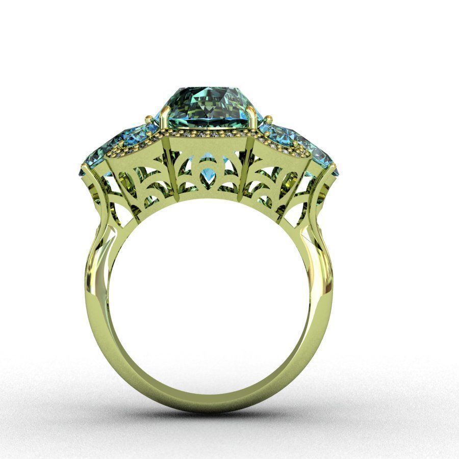 Diamond and Topaz Ring 3D print model_1
