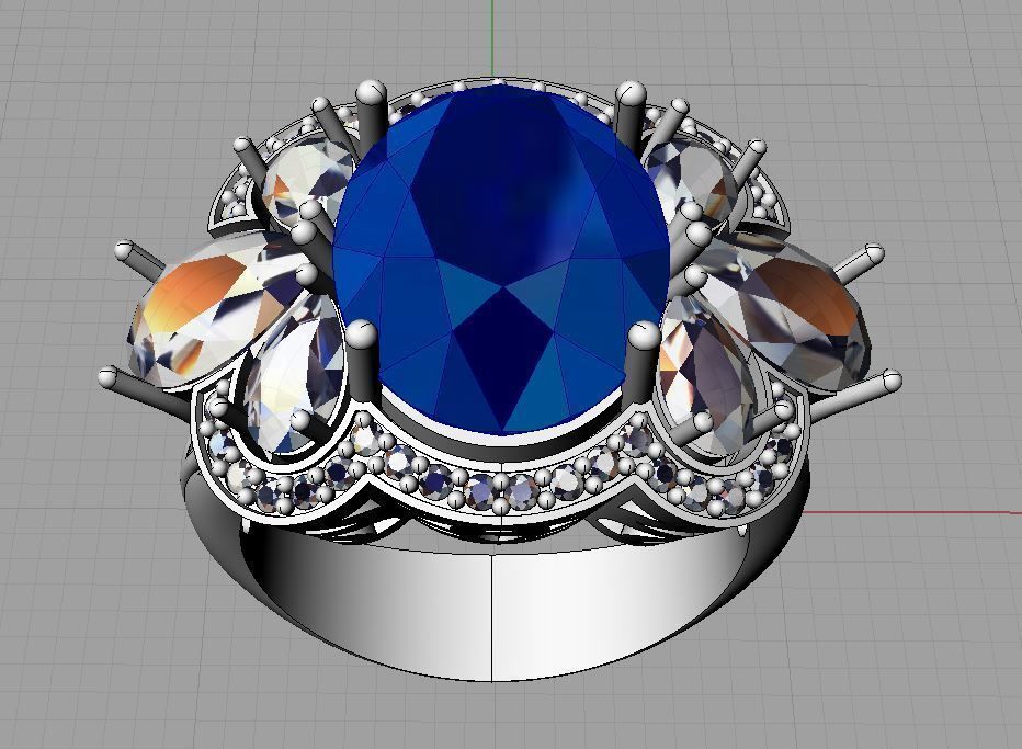 Diamond and Topaz Ring 3D print model_9