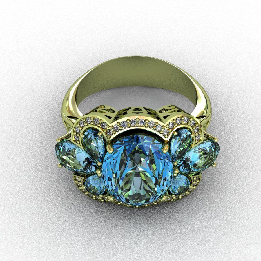 Diamond and Topaz Ring 3D print model_8
