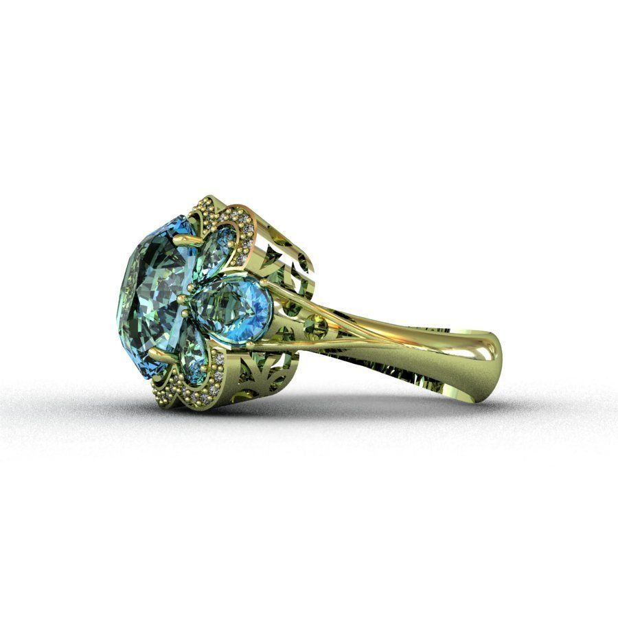 Diamond and Topaz Ring 3D print model_6