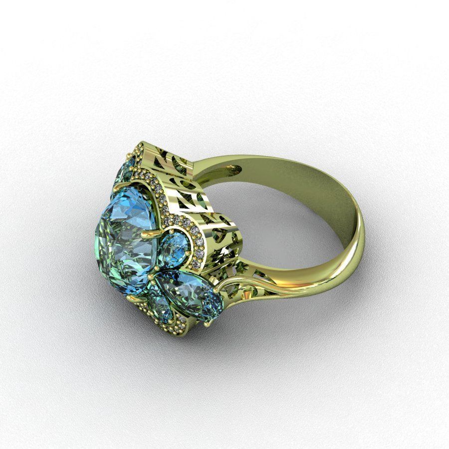 Diamond and Topaz Ring 3D print model_7