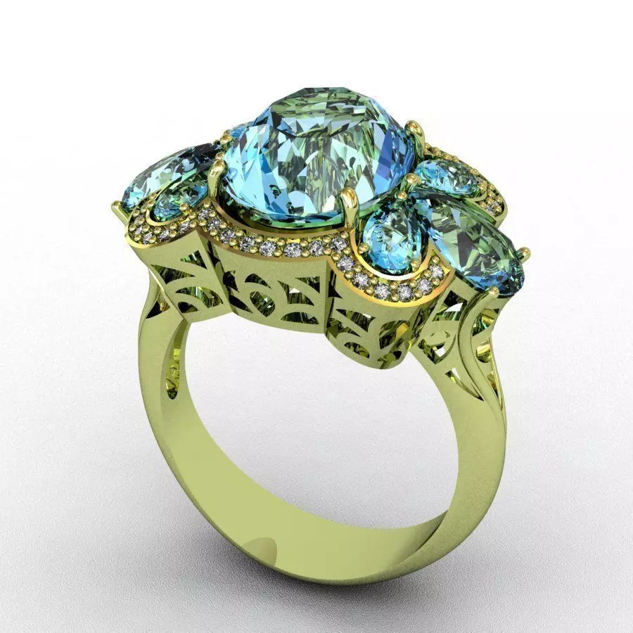 Diamond and Topaz Ring 3D print model_0