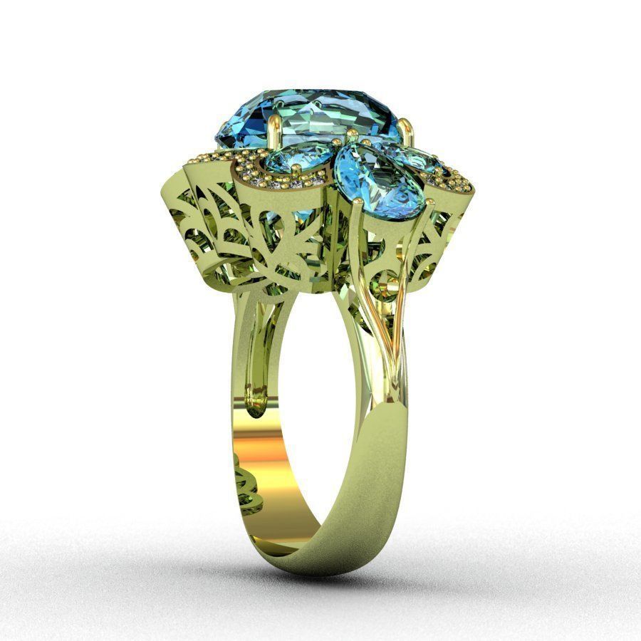 Diamond and Topaz Ring 3D print model_5