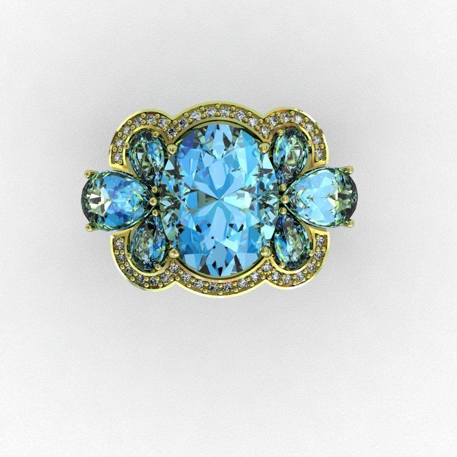 Diamond and Topaz Ring 3D print model_3