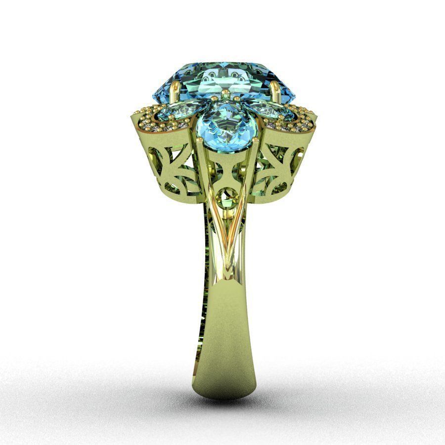 Diamond and Topaz Ring 3D print model_4