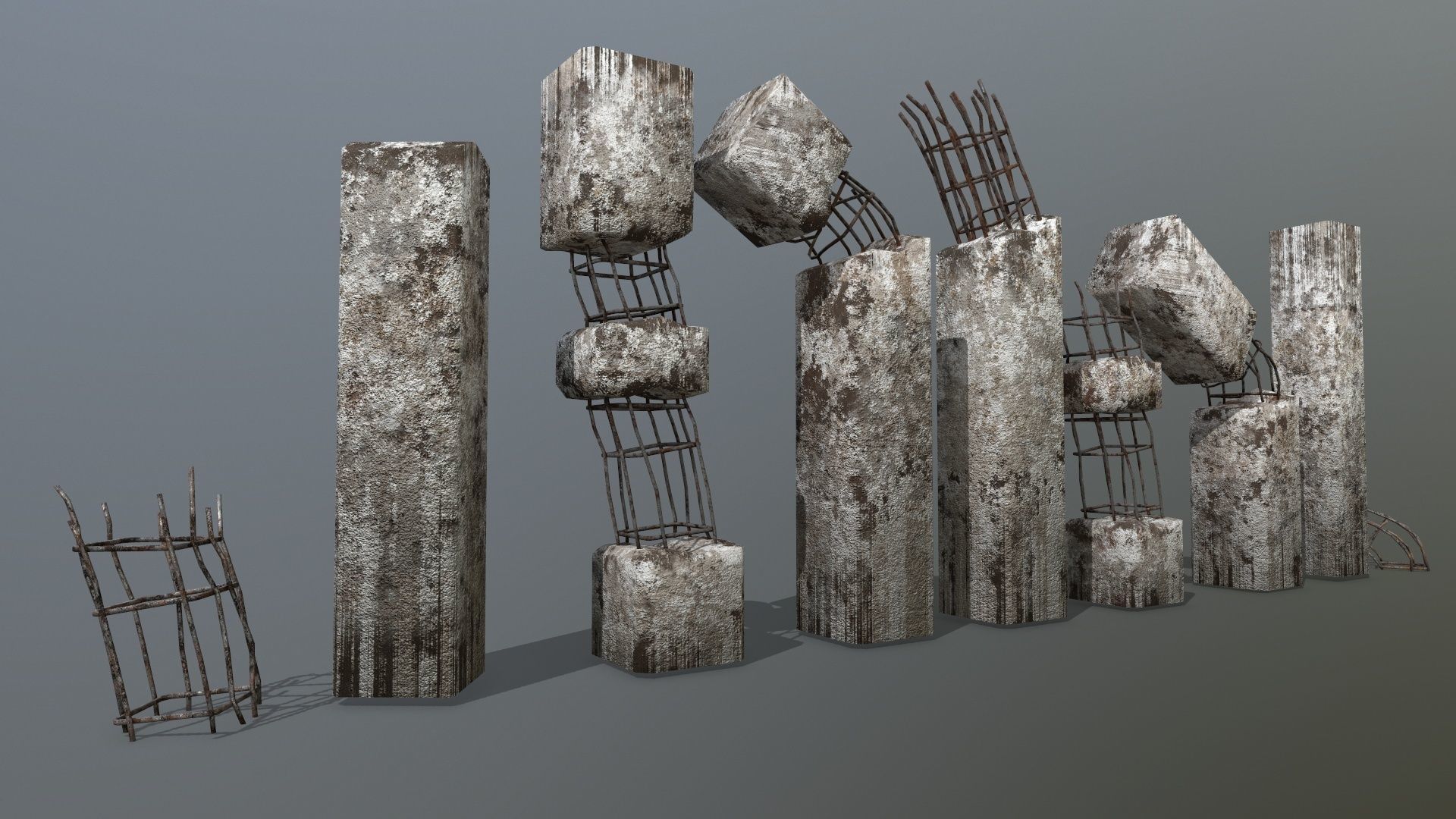old concrete pole Low-poly 3D model_1